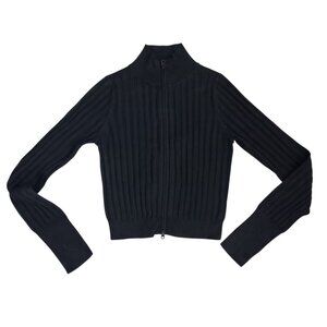 Wild Fable Black Ribbed Zip-Up Cropped Sweater – Size XXS, NWT